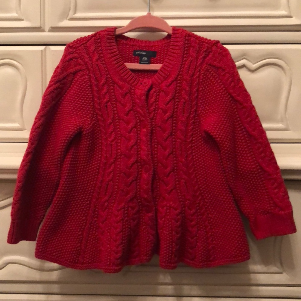 Red cable button down sweater